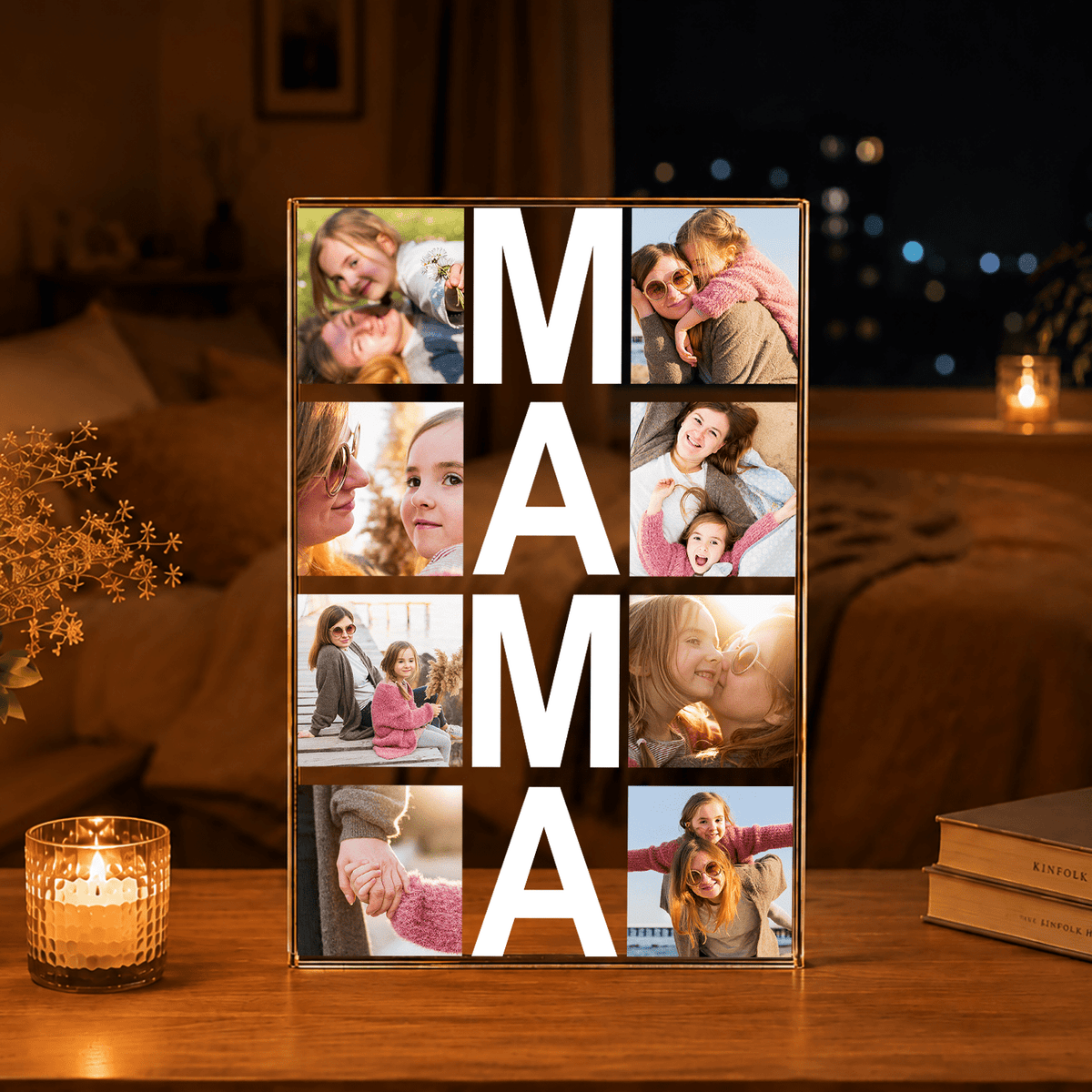 Napis MAMA + fotokolaż - Druk na szkle, spersonalizowany prezent dla mamy - idamell.com