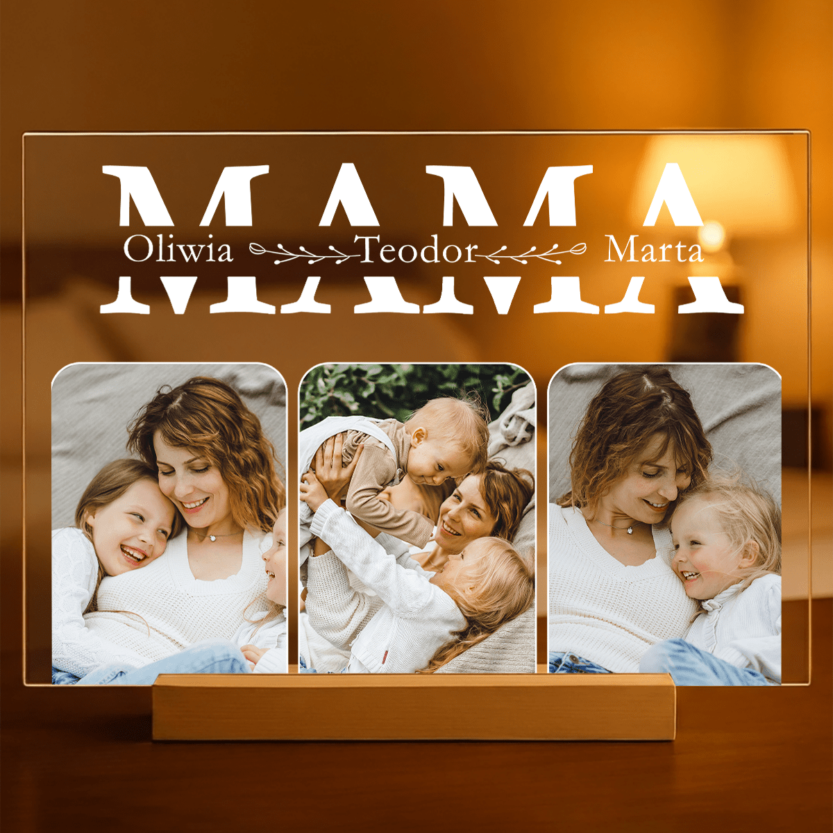 Napis MAMA + Imiona i zdjęcia - Druk na szkle, spersonalizowany prezent dla mamy - idamell.com
