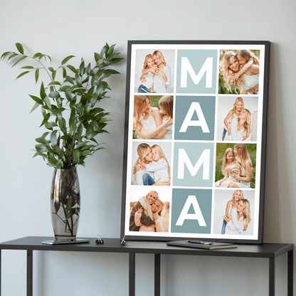 Napis MAMA + kolaż - plakat, spersonalizowany prezent dla mamy - idamell.com