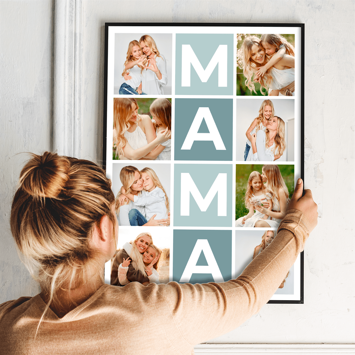 Napis MAMA + kolaż - plakat, spersonalizowany prezent dla mamy - idamell.com