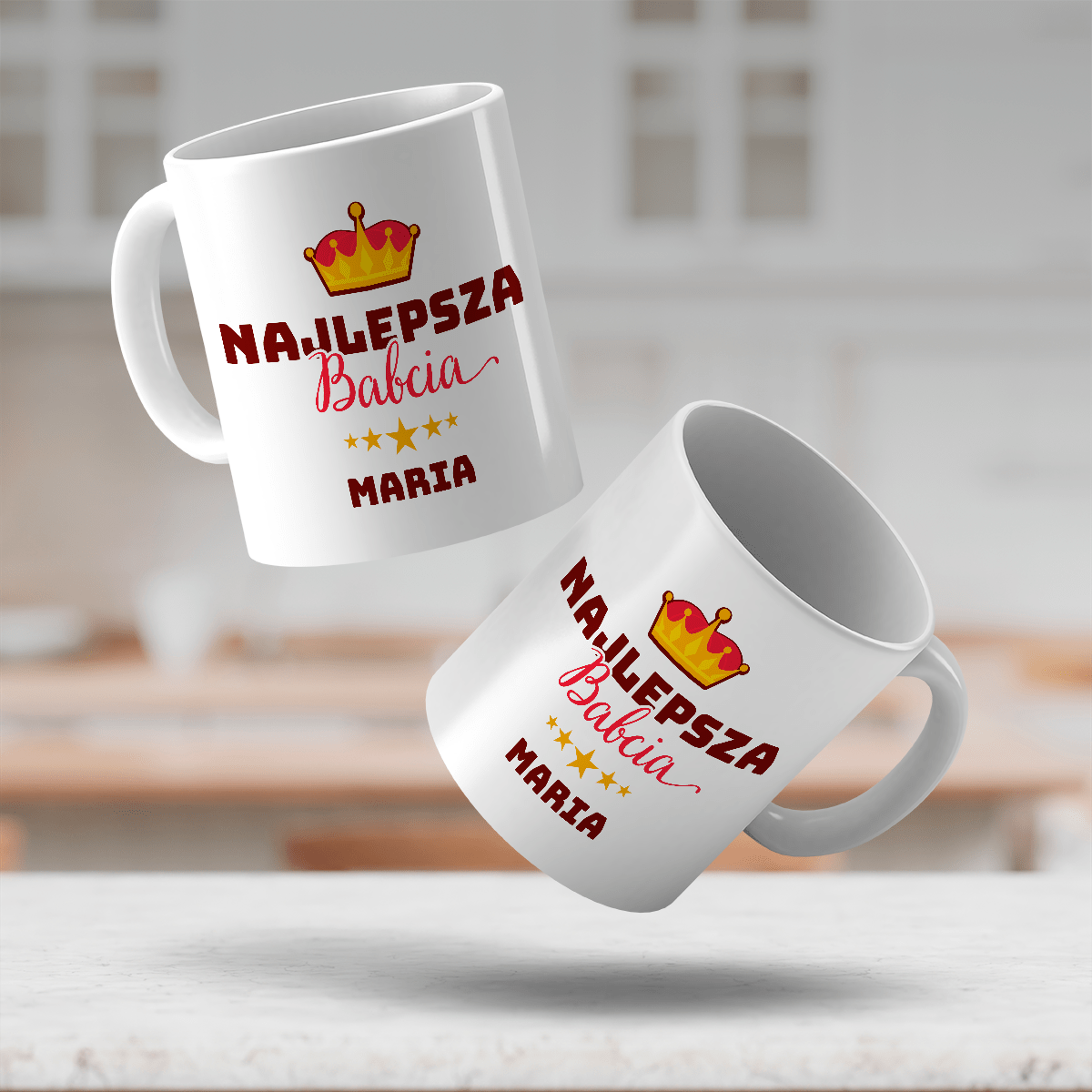 Napis najlepsza babcia + imię - 1x Kubek z nadrukiem, spersonalizowany prezent dla babci - idamell.com