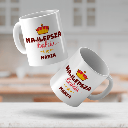 Napis najlepsza babcia + imię - 1x Kubek z nadrukiem, spersonalizowany prezent dla babci - idamell.com