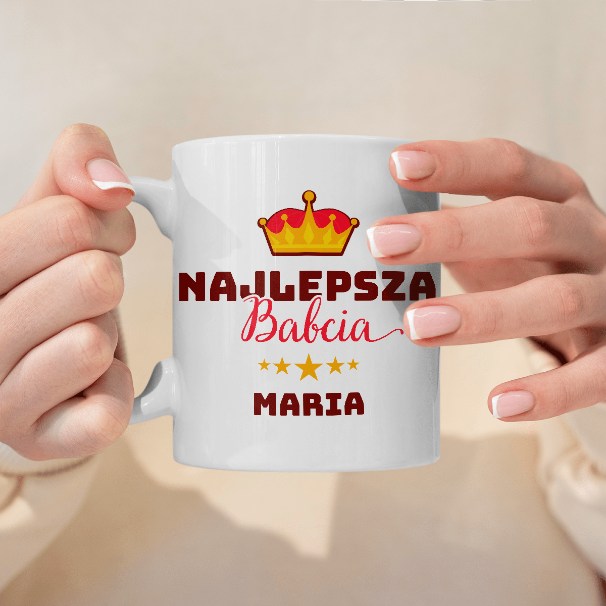 Napis najlepsza babcia + imię - 1x Kubek z nadrukiem, spersonalizowany prezent dla babci - idamell.com