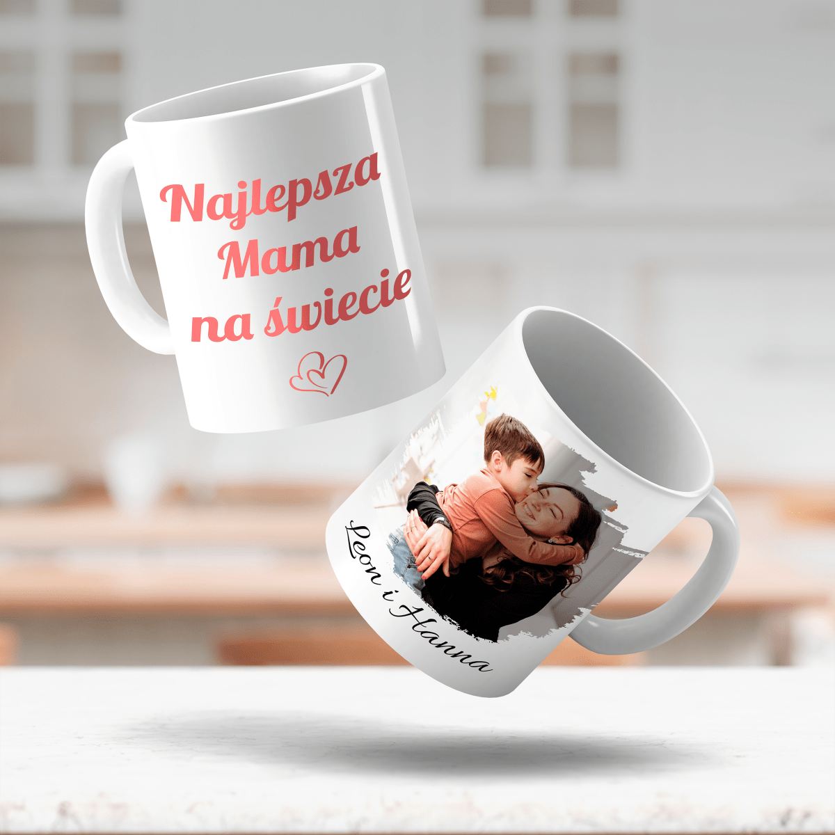 Napis najlepsza mama + zdjęcie - 1x Kubek z nadrukiem, spersonalizowany prezent dla mamy - idamell.com