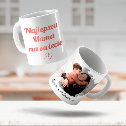 Napis najlepsza mama + zdjęcie - 1x Kubek z nadrukiem, spersonalizowany prezent dla mamy - idamell.com