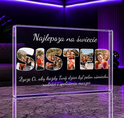 Napis SISTER kolaż - Druk na szkle, spersonalizowany prezent dla siostry - idamell.com