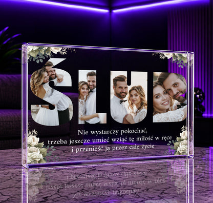 Napis ŚLUB kolaż - Druk na szkle, spersonalizowany prezent dla pary - idamell.com