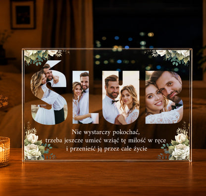 Napis ŚLUB kolaż - Druk na szkle, spersonalizowany prezent dla pary - idamell.com