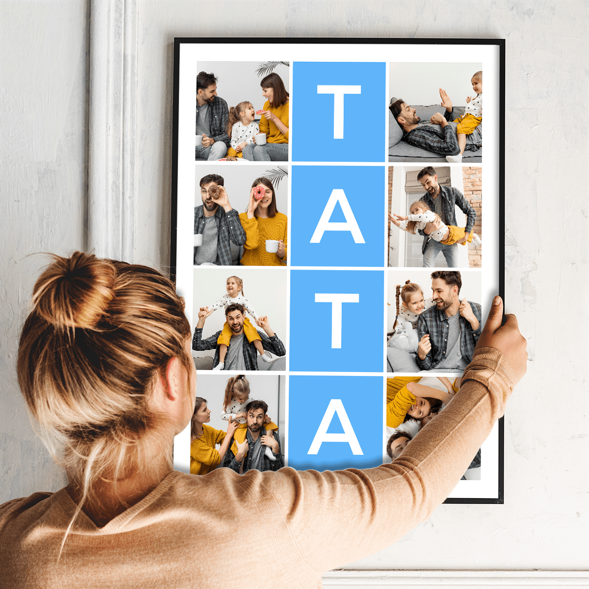 Napis TATA + kolaż zdjęć - plakat, spersonalizowany prezent dla taty - idamell.com