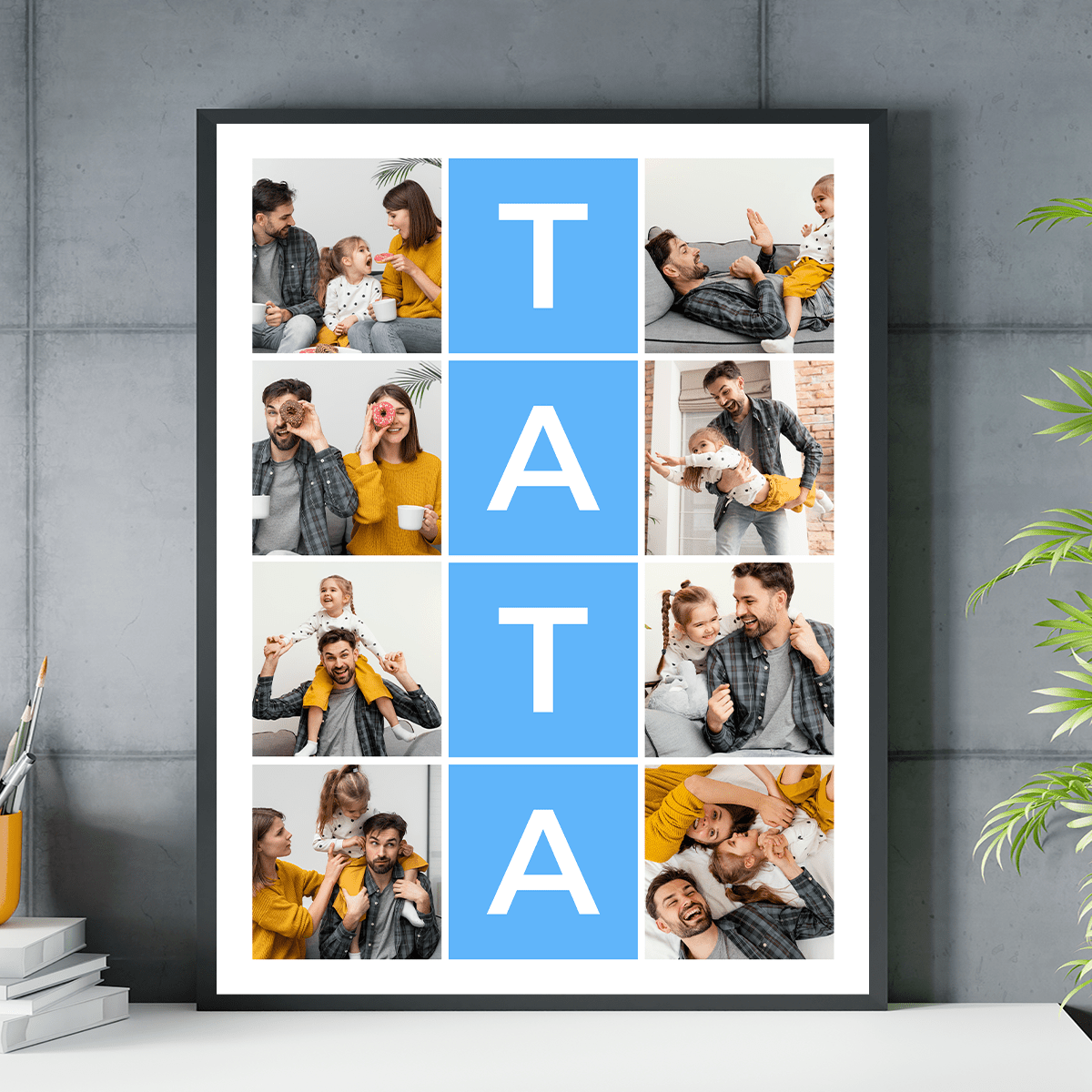 Napis TATA + kolaż zdjęć - plakat, spersonalizowany prezent dla taty - idamell.com