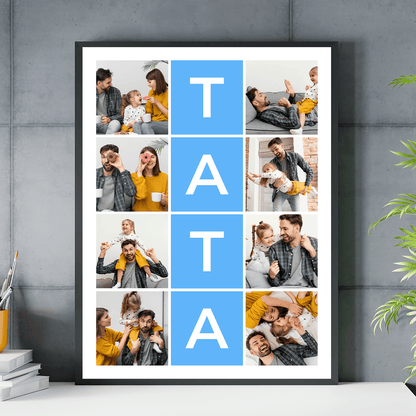 Napis TATA + kolaż zdjęć - plakat, spersonalizowany prezent dla taty - idamell.com