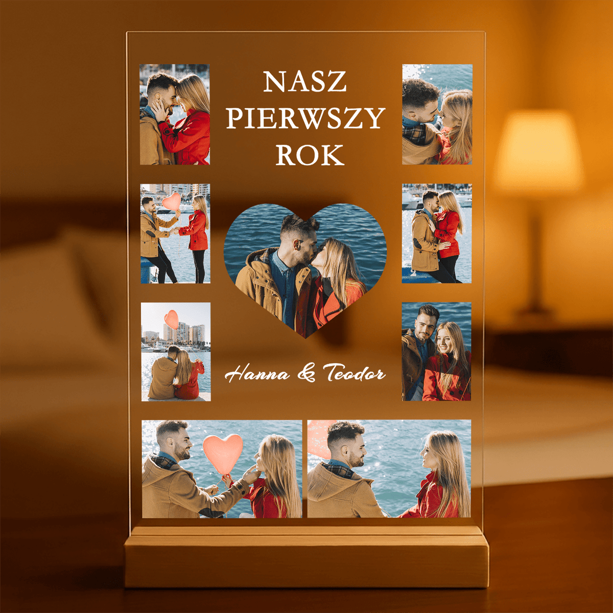 Nasz rok kolaż 9 zdjęć - Druk na szkle, spersonalizowany prezent dla pary - idamell.com