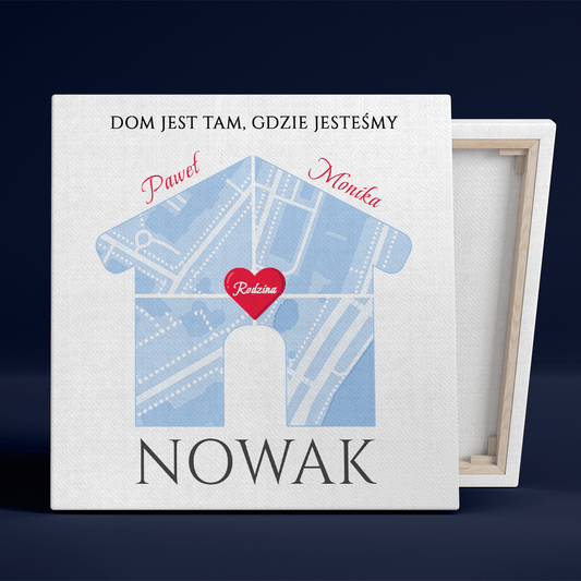 Nasz wspólny dom - druk na płótnie, spersonalizowany prezent dla rodziny - idamell.com