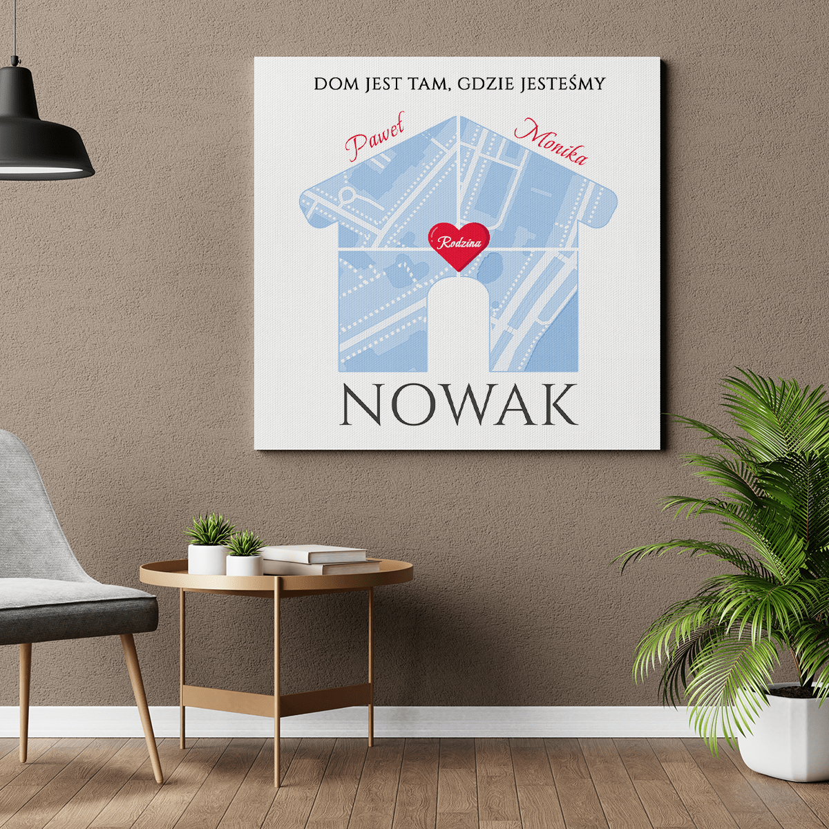 Nasz wspólny dom - druk na płótnie, spersonalizowany prezent dla rodziny - idamell.com
