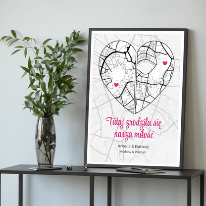 Nasza miłość mapa - plakat, spersonalizowany prezent dla pary - idamell.com