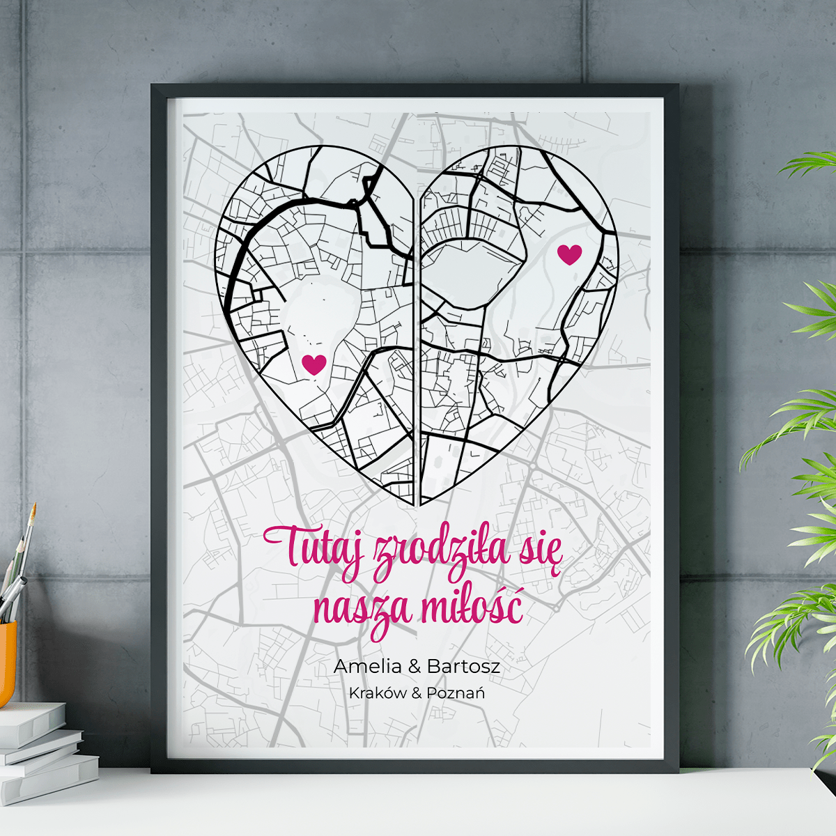 Nasza miłość mapa - plakat, spersonalizowany prezent dla pary - idamell.com
