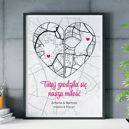 Nasza miłość mapa - plakat, spersonalizowany prezent dla pary - idamell.com