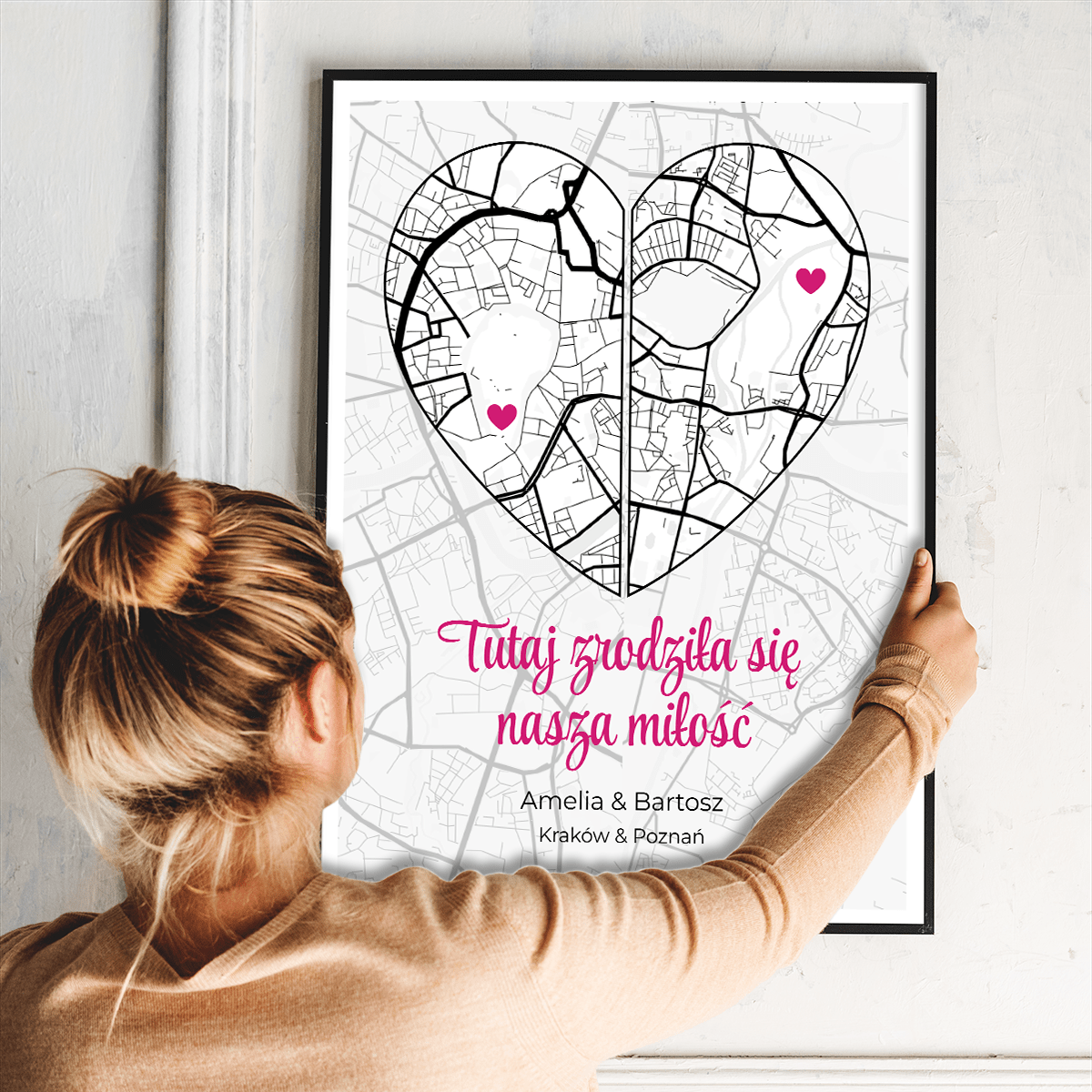 Nasza miłość mapa - plakat, spersonalizowany prezent dla pary - idamell.com