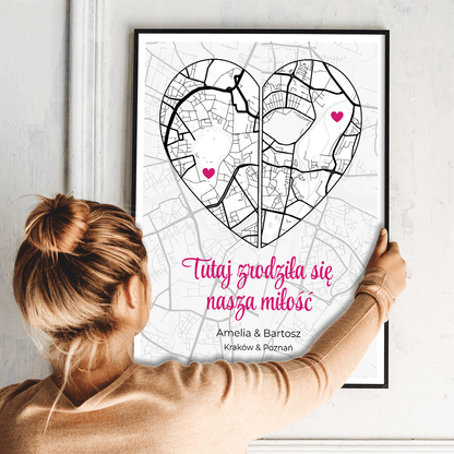 Nasza miłość mapa - plakat, spersonalizowany prezent dla pary - idamell.com