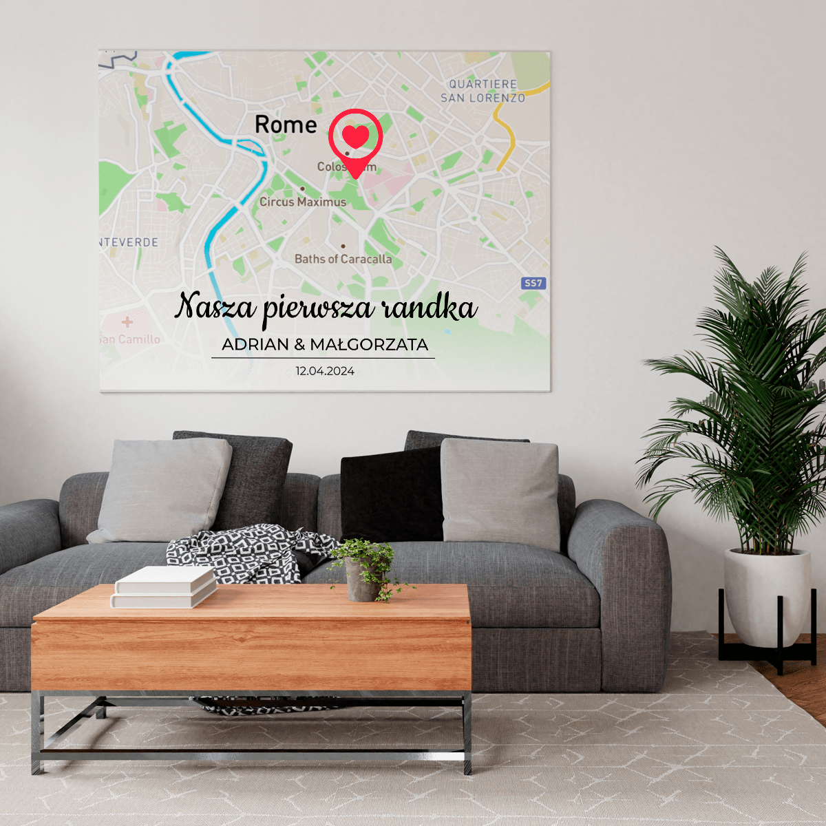 Nasza pierwsza randka Mapa - druk na płótnie, spersonalizowany prezent dla pary - idamell.com
