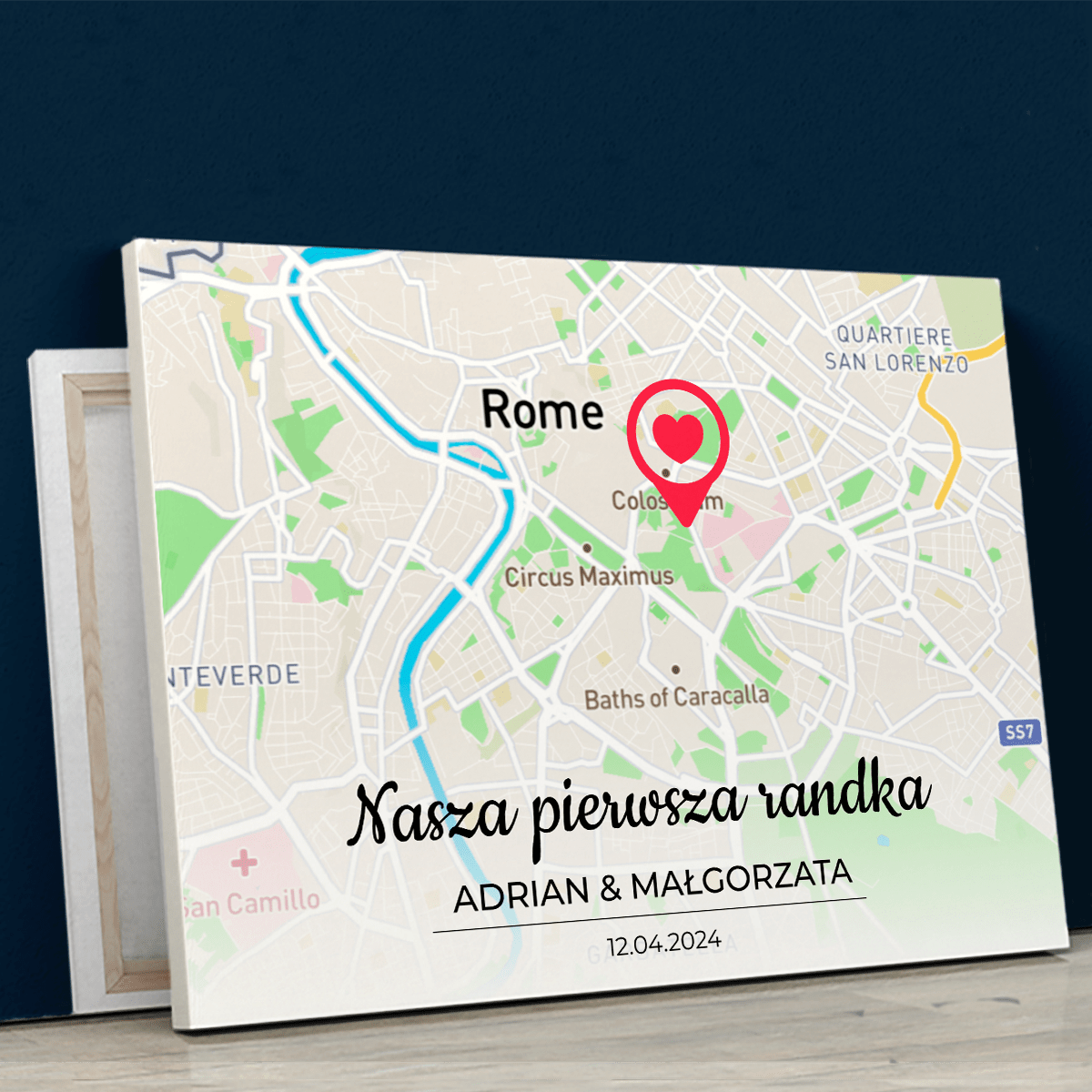 Nasza pierwsza randka Mapa - druk na płótnie, spersonalizowany prezent dla pary - idamell.com