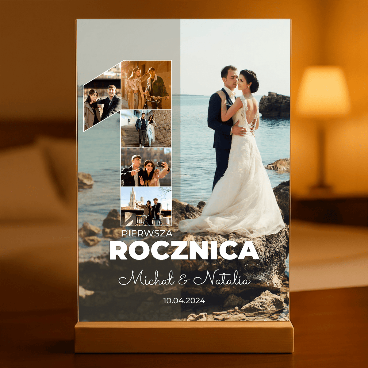 Nasza pierwsza rocznica + imiona - Druk na szkle, spersonalizowany prezent dla pary - idamell.com