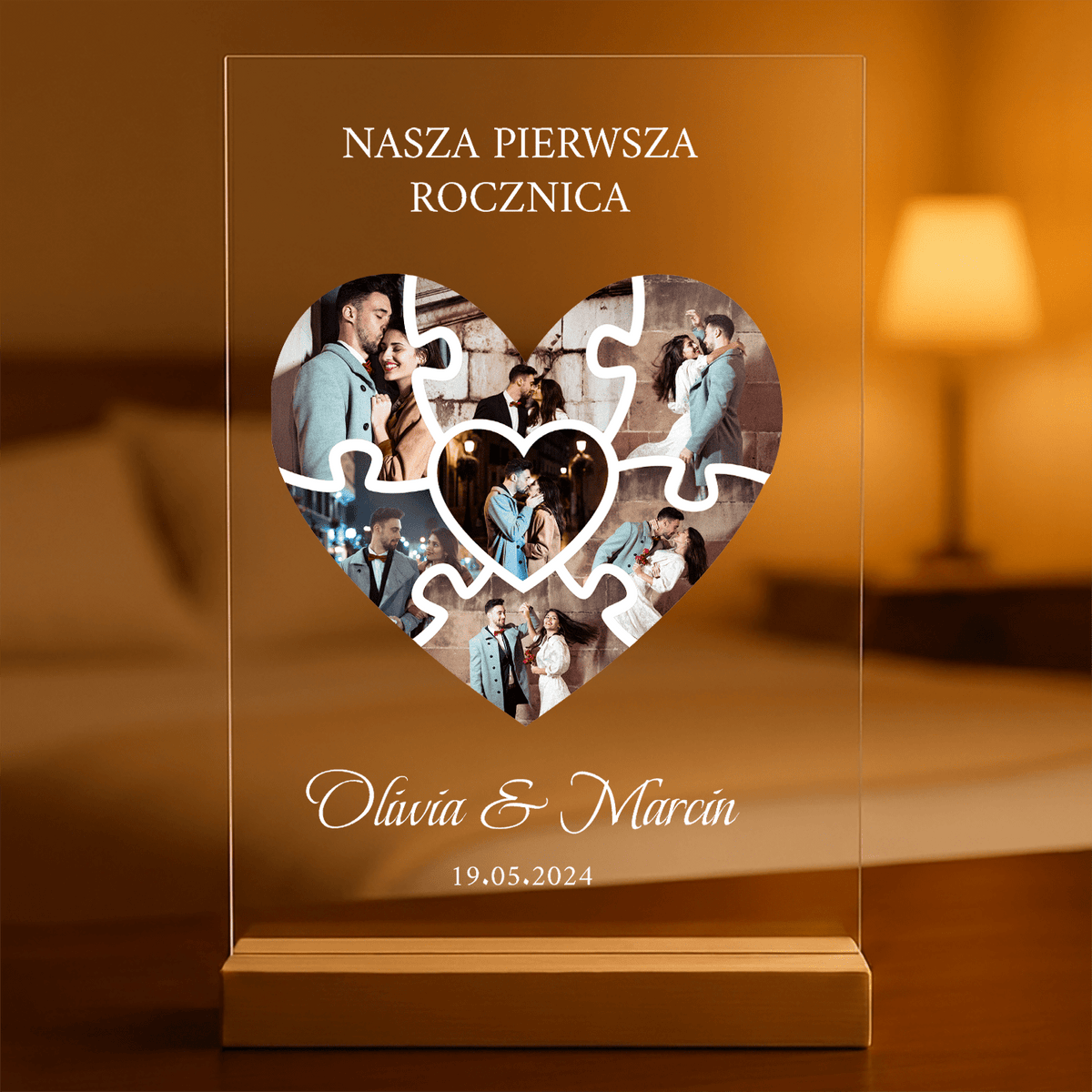 Nasza pierwsza rocznica kolaż puzzle - Druk na szkle, spersonalizowany prezent dla pary - idamell.com
