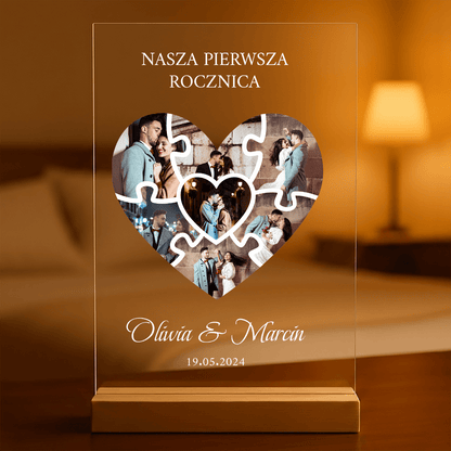 Nasza pierwsza rocznica kolaż puzzle - Druk na szkle, spersonalizowany prezent dla pary - idamell.com