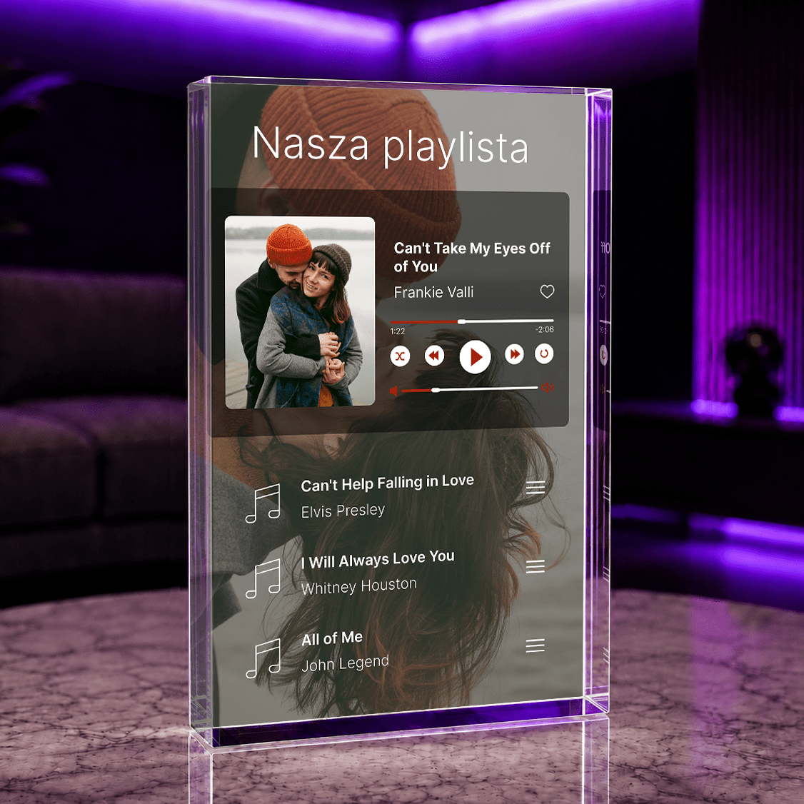 Nasza playlista - Druk na szkle, spersonalizowany prezent dla pary - idamell.com
