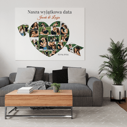 Nasza szczególna data - kolaż serce ze strzałą - druk na płótnie, spersonalizowany prezent dla pary - idamell.com