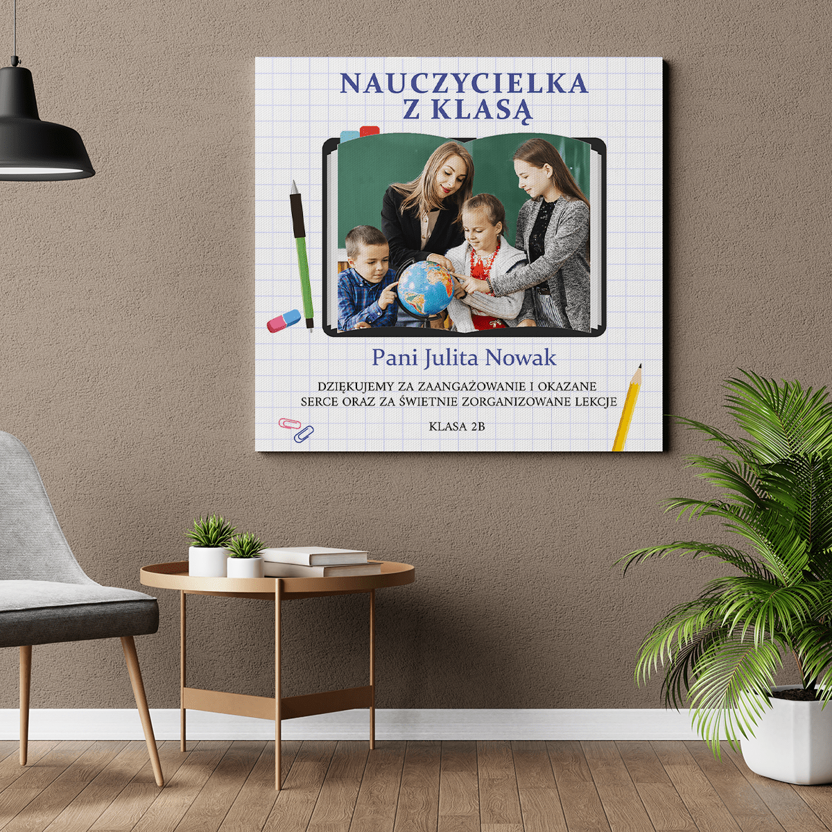 Nauczycielka z klasą - druk na płótnie, spersonalizowany prezent dla nauczyciela - idamell.com