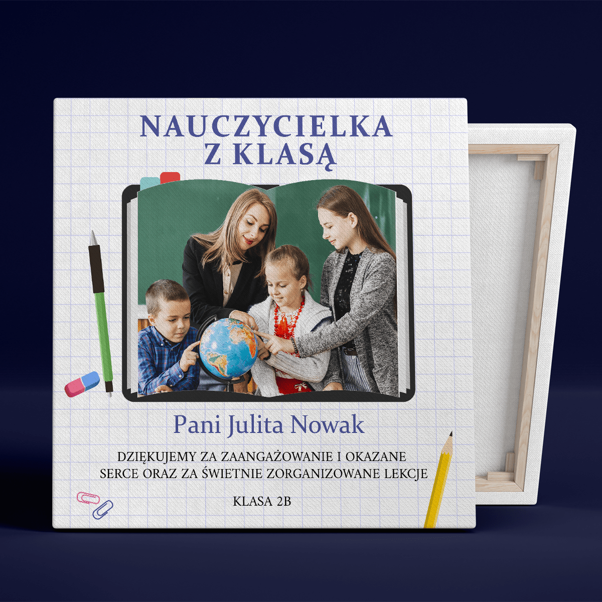 Nauczycielka z klasą - druk na płótnie, spersonalizowany prezent dla nauczyciela - idamell.com