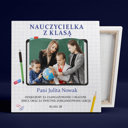 Nauczycielka z klasą - druk na płótnie, spersonalizowany prezent dla nauczyciela - idamell.com