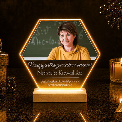 Nauczycielka z wielkim sercem - Druk na szkle, spersonalizowany prezent dla nauczyciela - idamell.com