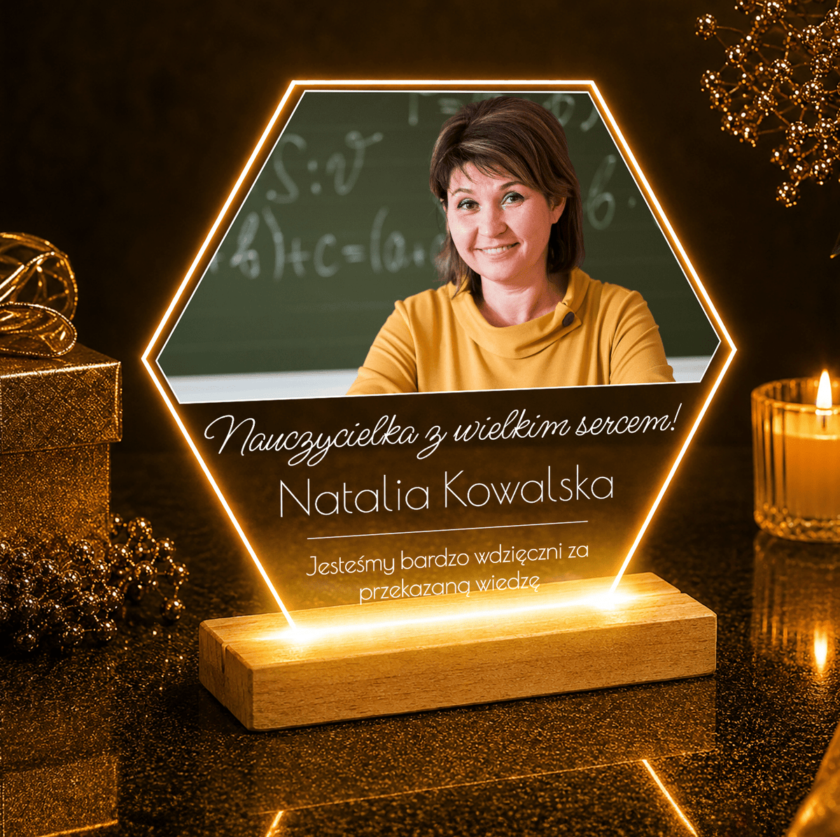 Nauczycielka z wielkim sercem - Druk na szkle, spersonalizowany prezent dla nauczyciela - idamell.com