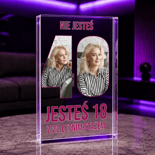 Nie masz 40 lat - Druk na szkle, spersonalizowany prezent na 40. urodziny - idamell.com