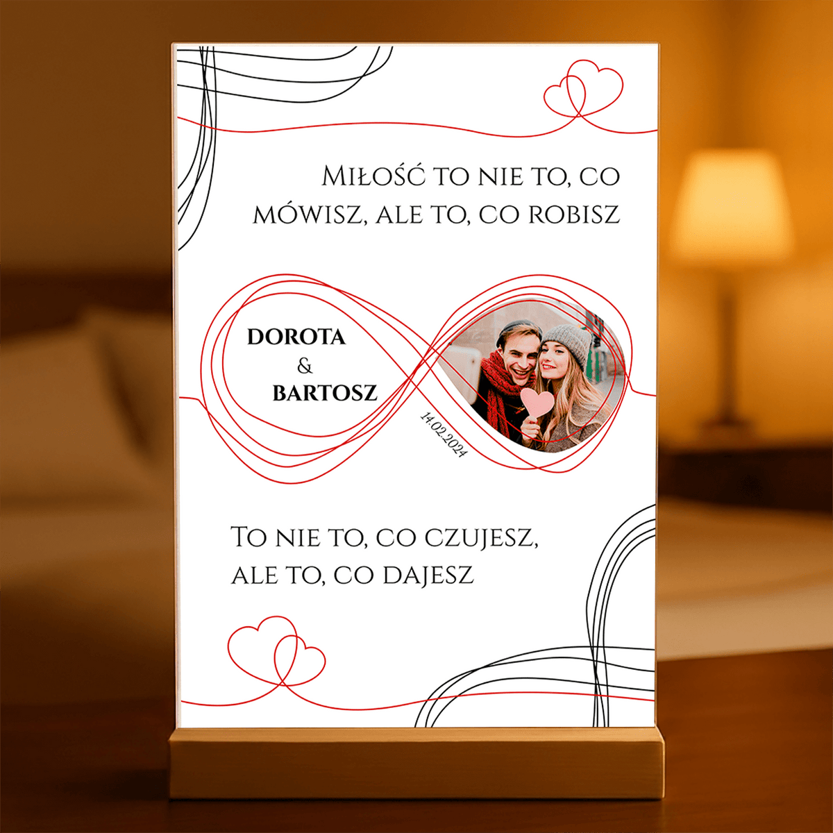 Nieskończona miłość - Druk na szkle, spersonalizowany prezent dla pary - idamell.com