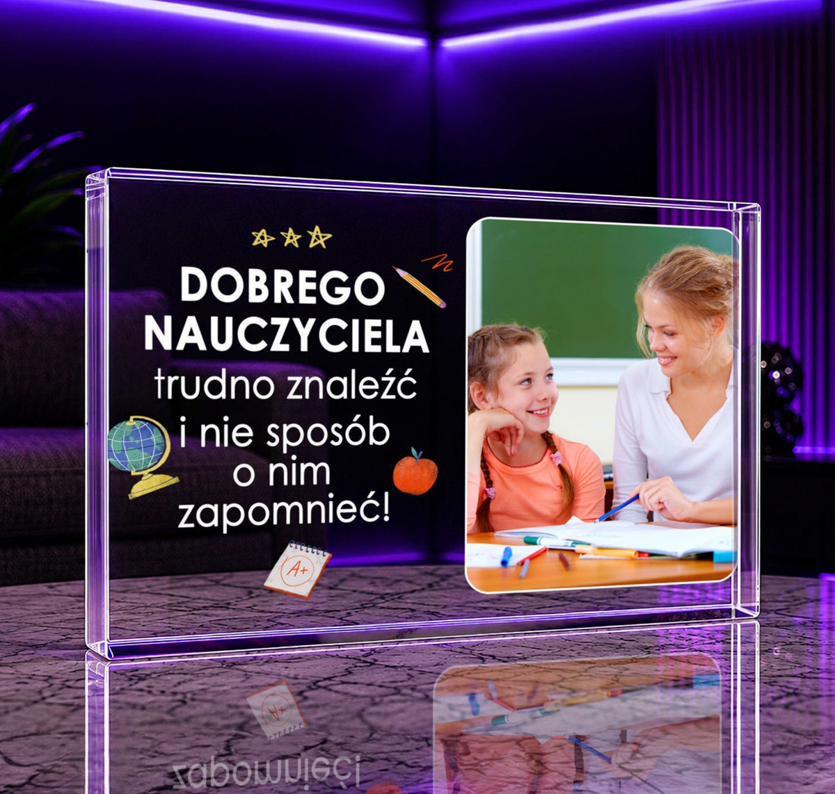 Niezapomniany nauczyciel - Druk na szkle, spersonalizowany prezent dla nauczyciela - idamell.com
