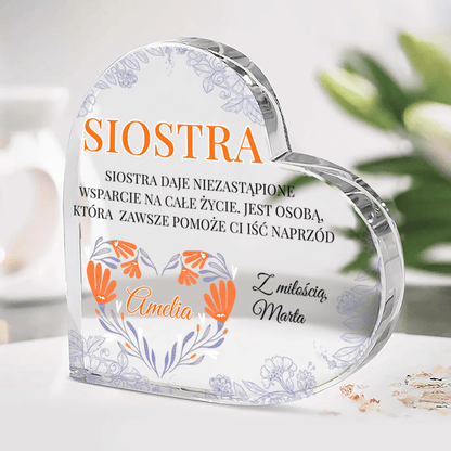 Niezastąpiona siostra - Szklane serce, spersonalizowany prezent dla siostry - idamell.com