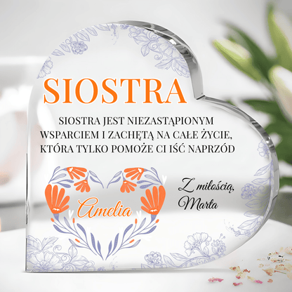 Niezastąpiona siostra - Szklane serce, spersonalizowany prezent dla siostry - idamell.com