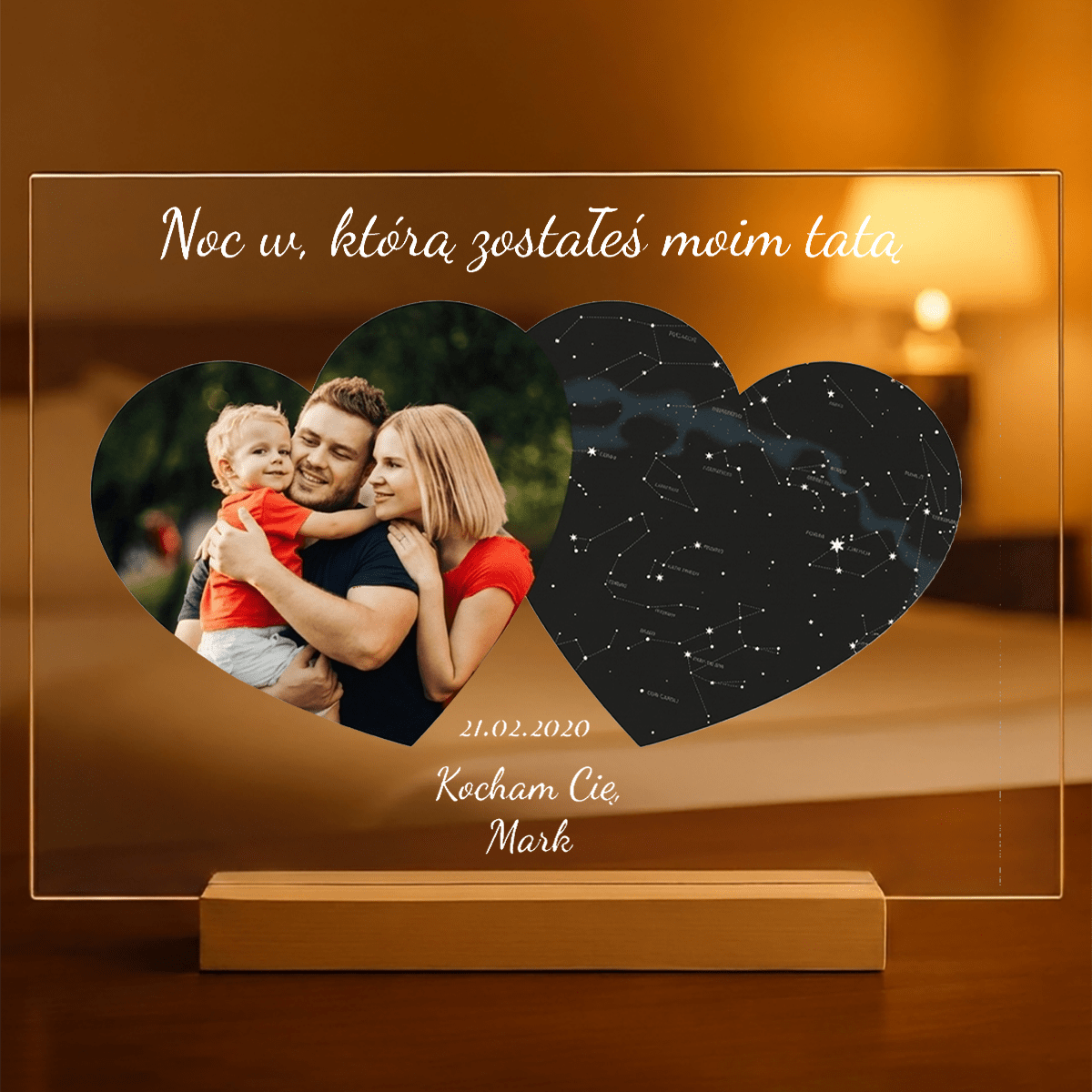 Noc narodzin - Druk na szkle, spersonalizowany prezent dla taty - idamell.com