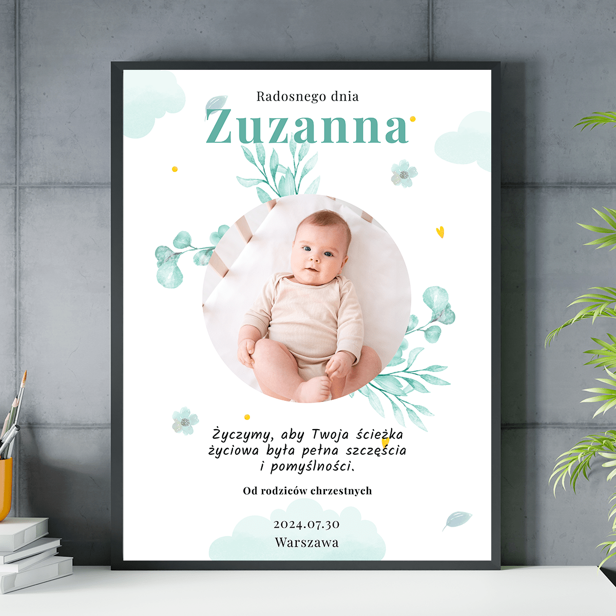Od rodziców chrzestnych - plakat, spersonalizowany prezent dla dziecka - idamell.com