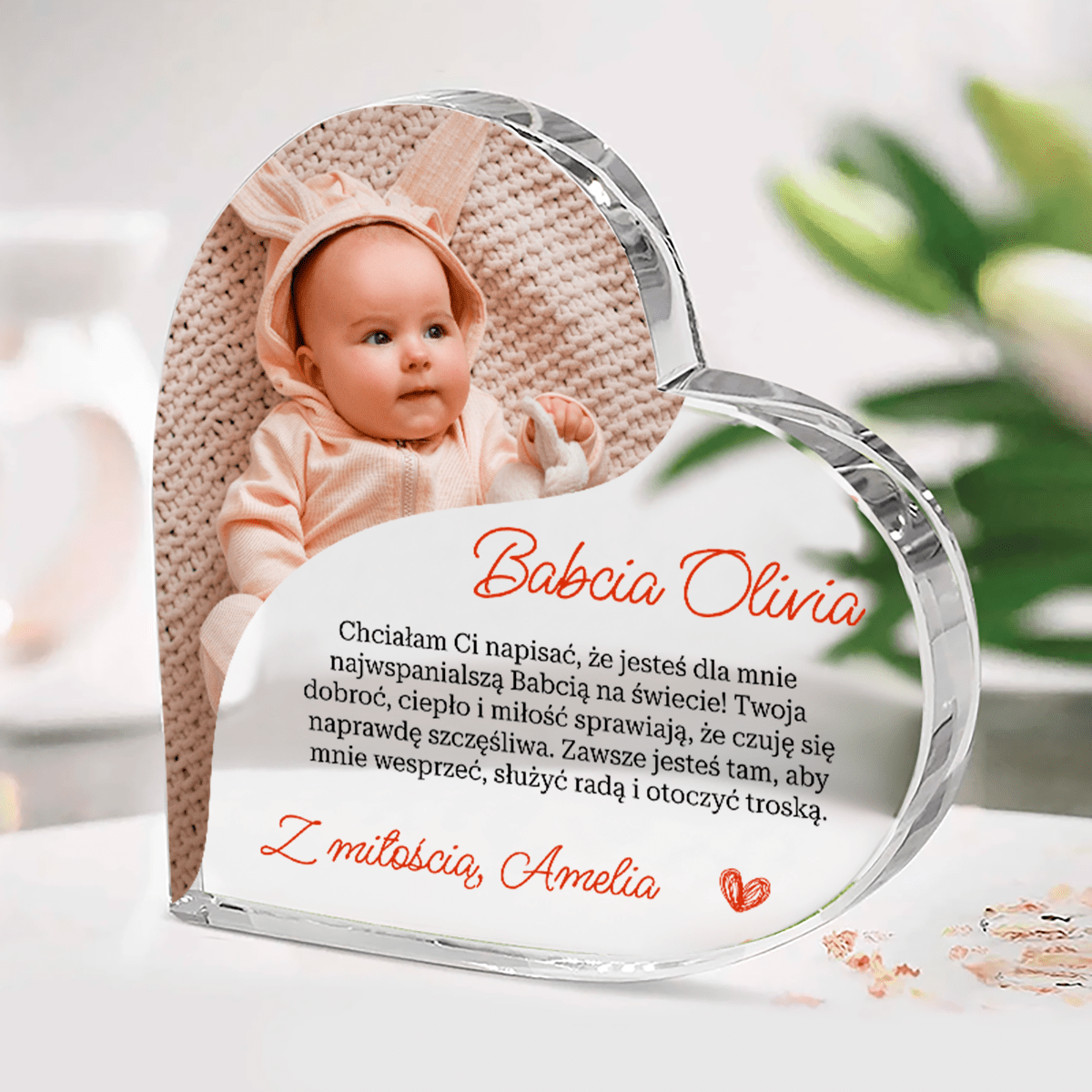 Od twojej wnuczki - Szklane serce, spersonalizowany prezent dla babci - idamell.com