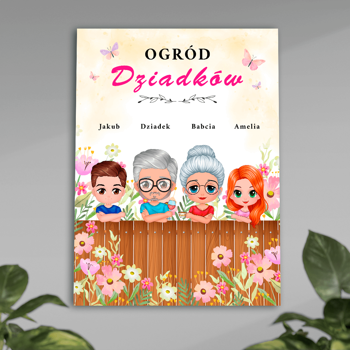Ogród dziadków - plakat, spersonalizowany prezent dla dziadków - idamell.com
