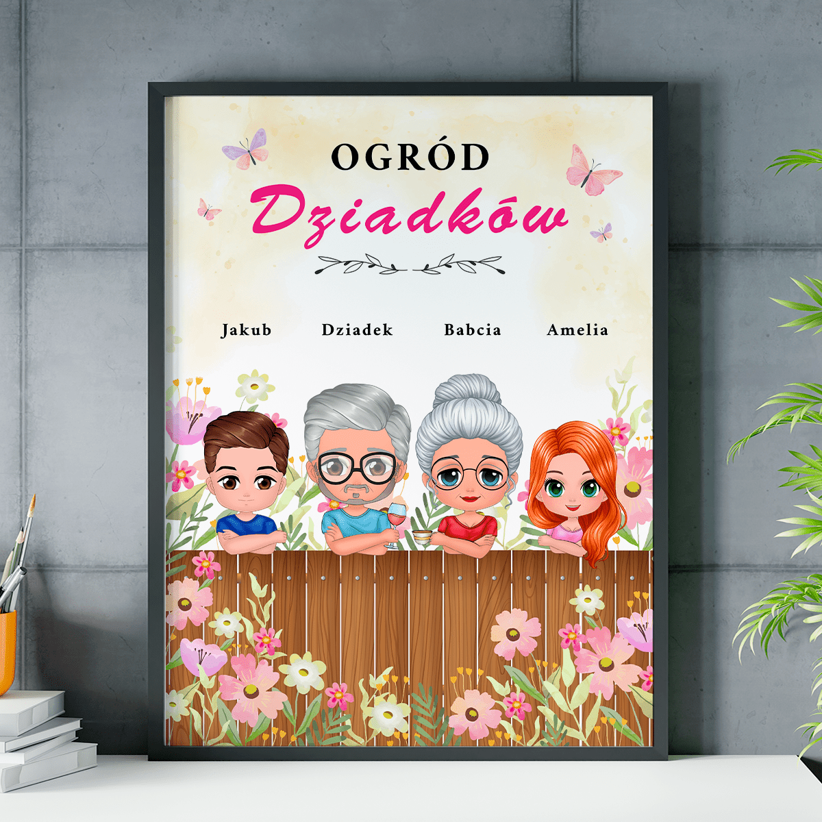Ogród dziadków - plakat, spersonalizowany prezent dla dziadków - idamell.com