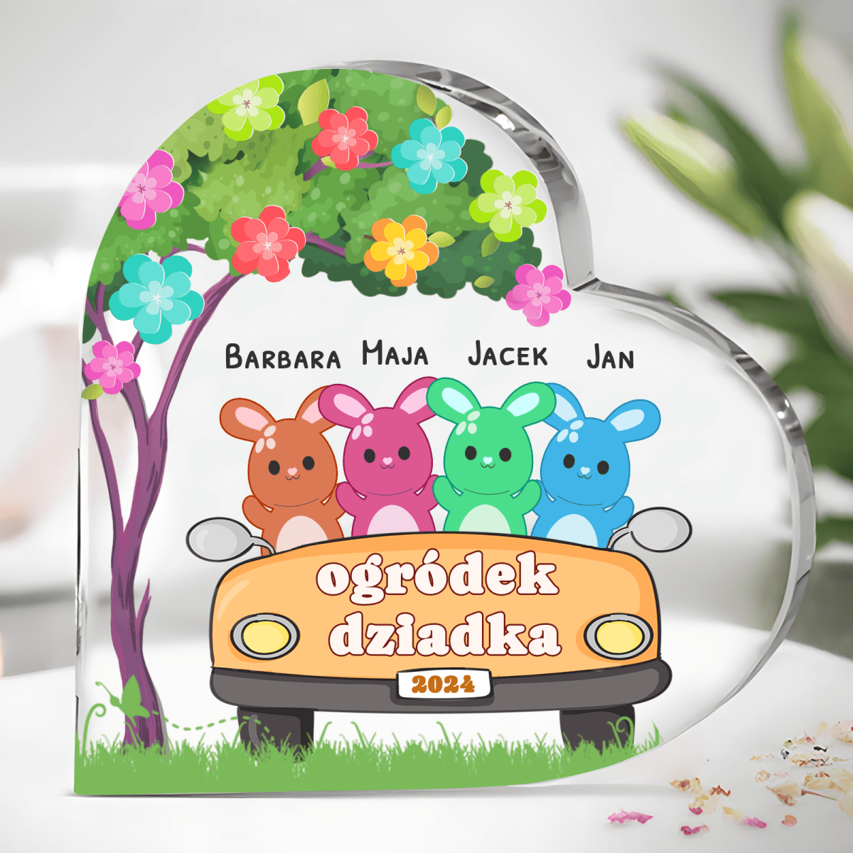 Ogródek dziadka - Szklane serce, spersonalizowany prezent dla dziadka - idamell.com