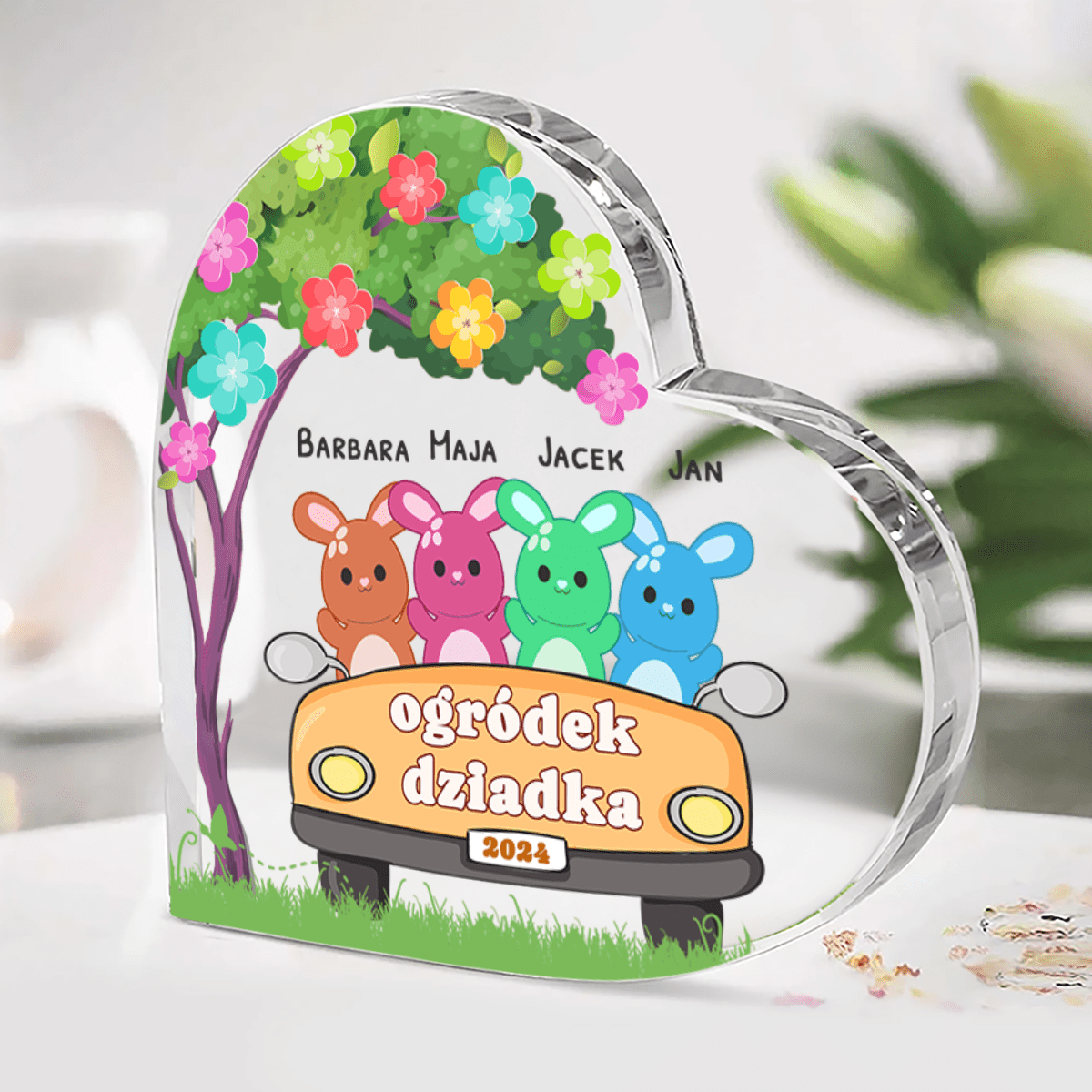Ogródek dziadka - Szklane serce, spersonalizowany prezent dla dziadka - idamell.com