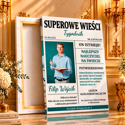 Kolaż ze zdjęć na płótnie Okładka tygodnika — prezent dla nauczyciela