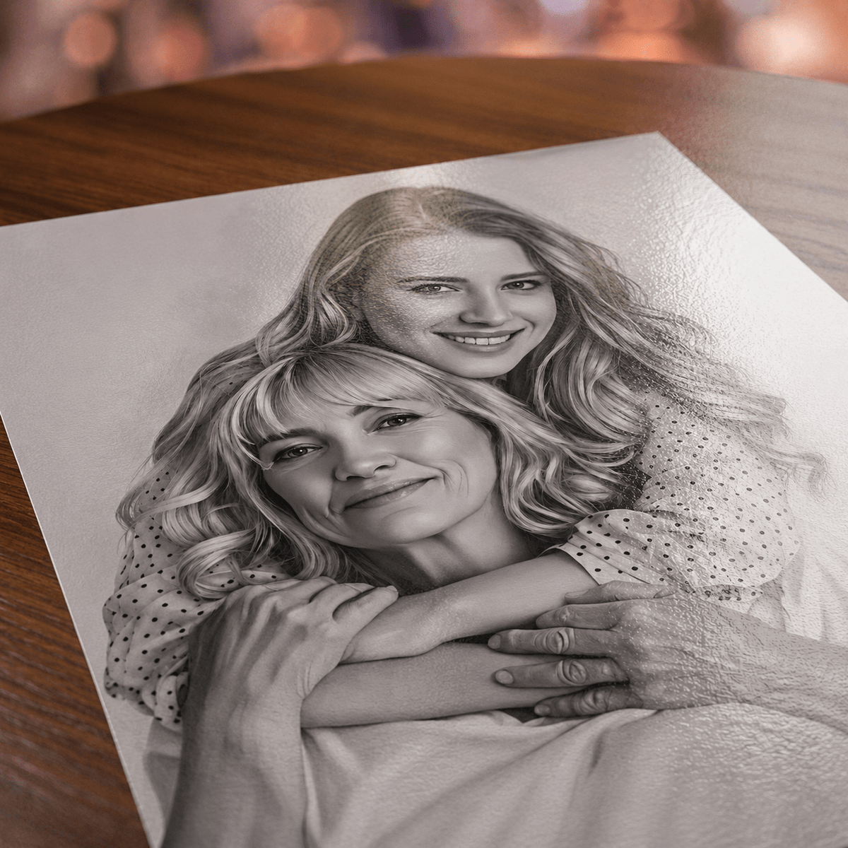 Ołówkowy portret mamy i córki - plakat, spersonalizowany prezent dla mamy - idamell.com