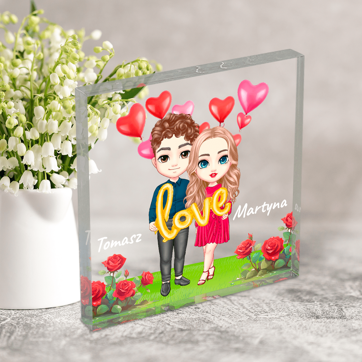 On & Ona Clipart - Druk na kwadratowym szkle, spersonalizowany prezent dla pary - idamell.com
